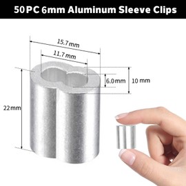 Rope Clamp, Pack of 50 Rope Clamps 6 mm, Aluminium Press Clamps, Crimping Loop, Aluminium Sleeves, Aluminium Clamp, Wire Rope Clamp, Crimp Sleeves Press Clamps for Rubber Rope