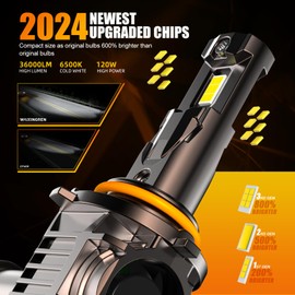 WAIXINGREN 9012 LED Headlight Bulb, 800% 36000LM 120W Super Brightness, 6500K White HIR2 9012 Headlight Bulb, 3 Mins Plug-N-Play, 1:1 Halogen Replacement, Pack of 2 (9012/HIR2)