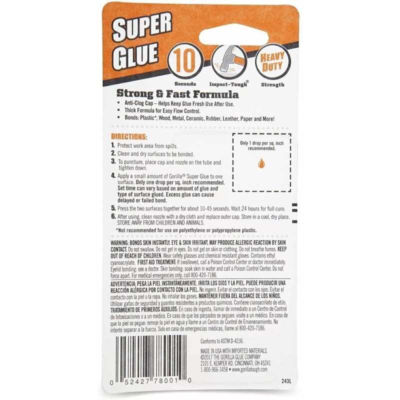 Gorilla Super Glue XL, 25 gram, Clear, (Pack of 1),7400202