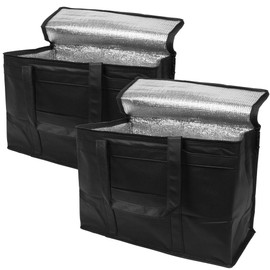 APQ Supply Black Insulated Food Delivery Bag, 11 x 8 x 9 Inches. Pack of 2 Insulated Grocery Bags with Zippered Top. Foldable Catering Bag for Food Deliveries. Heavy Duty Cold Bags for Groceries