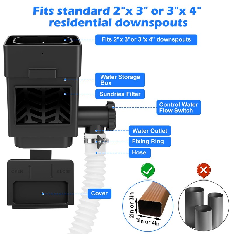 WADEO Rainwater Collection System, Downspout Diverter Fits for 2"x 3"