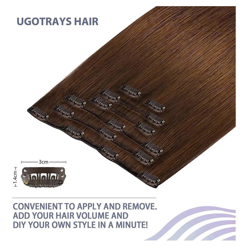 UGOTRAYS Extensiones De Cabello Real 70gr 22in Castaño Marrón Chocola