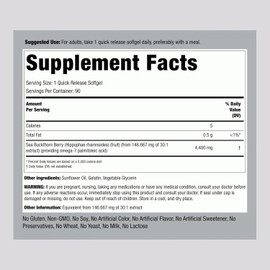 Piping Rock Sea Buckthorn Oil Capsules | 90 Softgels | Sea Buckthorn Berry Extract | With Omega-7 | Gluten Free, Non-GMO