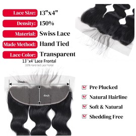 13 x 4 Lace Frontal Closure Real Hair 100% Brazilian Hair Remy Hair Transparent Lace Closure 13 x 4 HD Lace Closure Straight (13 x 4 Body Wave Lace Frontal Closure, 12 Inches)