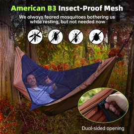 CROSSHIP Camping Hammock with Mosquito Net – Portable Parachute Nylon Hammock Tent with Tree Straps, Camp Rope & Stake - for Hiking, Backpacking, Travel, Backyard, Beach – Holds Up to 500lbs (Orange)