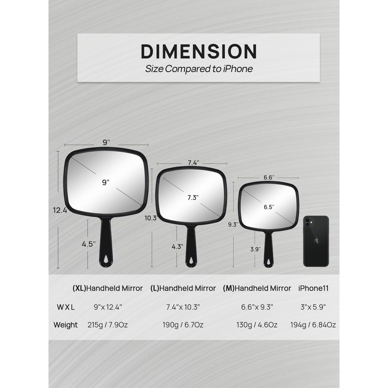 OMIRO 12.4" L x 9" W Hand Mirror, All Black