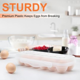 Hcendero Egg Holder for Fridge, Egg Organizer for Refrigerator, Portable Egg Tray with Lid, Stackable Egg Storage with Safety Buckle (12 Eggs, Transparent/1 PCS)