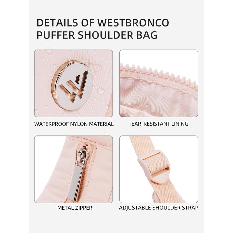 WESTBRONCO Small Puffer Crescent Shoulder Bag for Women, Nylon Quilted