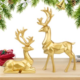 LSXD Renos Navideños Decorativos, Venados Decorativos Navidad de Resina 2 Piezas, Figuras de Renos Adornos de Navidad para Sala, Estatuas de Ciervos Navideños Decoración para Oficina