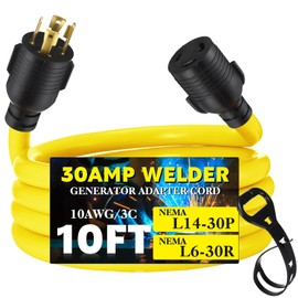 Tellegloww 10ft 30amp Welder Generator Adapter Cord Compatible with Nema L14-30p to L6-30r, 4 Prong L14-30p Locking Male to 3 Prong L6-30r Female for Generator to Welder, STW 10 Awg, Etl Listed
