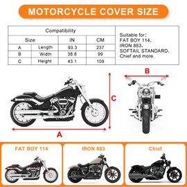 Waterproof Motorcycle Cover Replace for Harley Davidson Cruiser Iron 883/FAT BOY 114/HERITAGE Classic 114 with Anti-Theft Lock Hole & Reflective Strips for Outdoor Rain Snow Protection(86-94in)