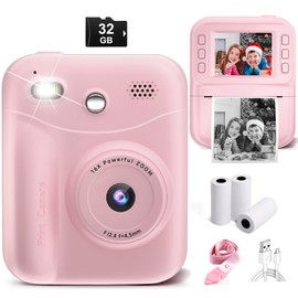MINIBEAR Instant Print Camera for Kids Camera for Girls 48MP Kids Digital Camera, Toddler Selfie Video Camera Children Camera Christmas Birthday Gifts Toys for 3 4 5 6 7 8 9 10 Year Old Girls, Pink