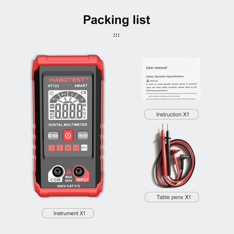 Irfora HT123 Digital Multimeter Auto Range Multimeter 2,000 Counts True