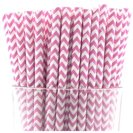 Pack of 900 Baby Pink Chevron Biodegradable 4-Ply Paper Drinking Straws (Compostable, Non-toxic, BPA-free)