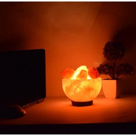 Himalayan Salt Fire Bowl Lamp with Salt Chunks Air Purifying with Neem Wood 6ft UL-Listed Cord Dimmer with Control Bulb 25 Watt (6-7 Inch) 7-8 lbs