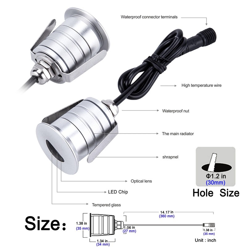 CNBRIGHTER LED Step Lights Outdoor Indoor,1W 12V-24V DC, Waterproof IP67,Aluminum,3000K