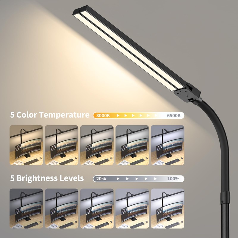 Kaulsoue Desk Lamp Architect Task Dual Head Modern Flexible Gooseneck