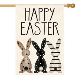 AVOIN colorlife Easter Bunnies House Flag 28x40 Inch Double Sided Outside, Happy Easter Welcome Yard Holiday Decoration
