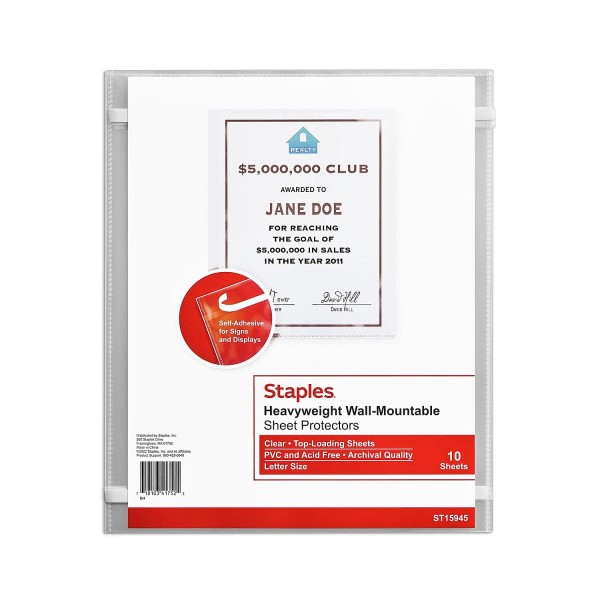 Staples Wall-Mountable Standard Weight Sheet Protectors Letter Size Diamond