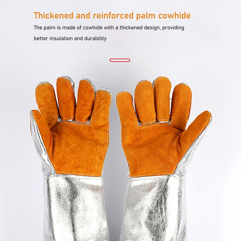 1 Pair Cowhide Welding Gloves Heat Resistant Fireproof Hard Wearing
