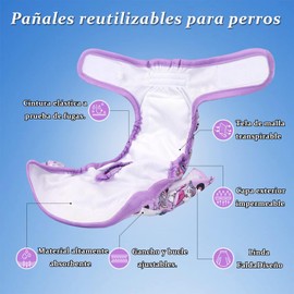 Paquete de 3 Pañales Lavables para Perros - Fundas Reutilizables, Ciclo Térmico, Incontinencia - Vestido para Mujeres y Niñas (M)