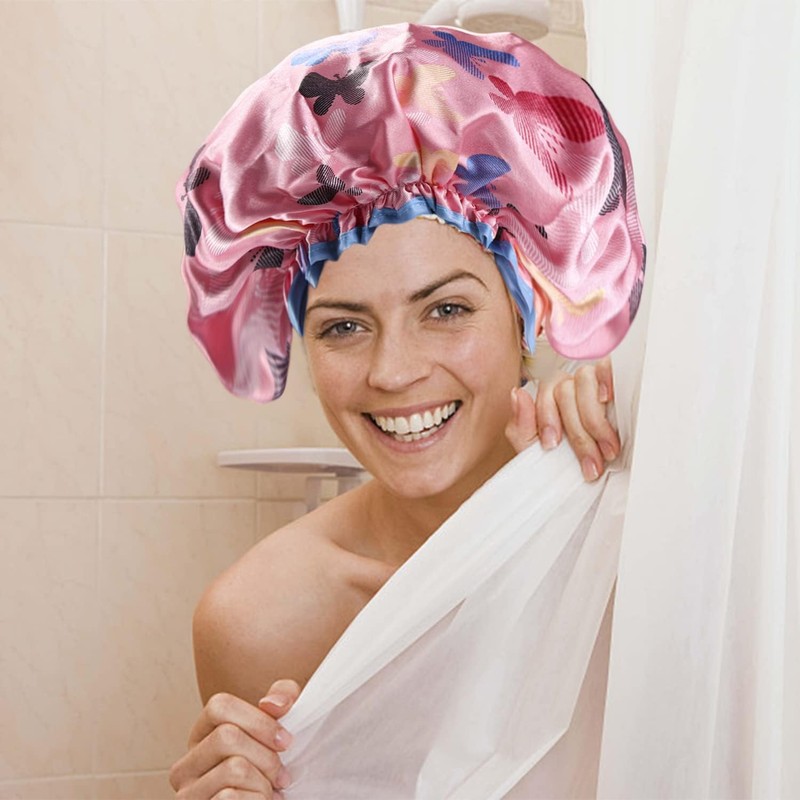 Lotsdonxia Reusable Double Thickened Shower Cap Waterproof Comfort and Trendiness