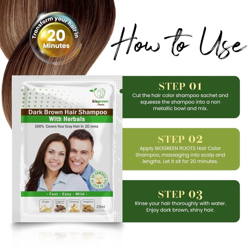 Natural Black Hair color Shampoo BIOGREEN ROOTS Ammonia-Free Herbal Hair