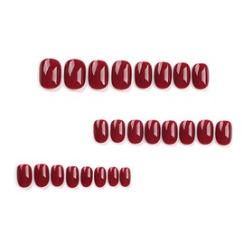 ANDGING Pure Red Press on Nails Square Short Fake Nails with Glue Acrylic Squoval Glue on Nails with Designs Gel Classy Manicure False Nail for Women Girls Stick ons Nails for Wedding Birthday JDFL88