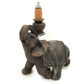 Puckator Peace of the East Wood Effect Elephant Backflow Incense Burner - Home Zen Meditation Decor Accessories - Incense Waterfall Cone Burner - Spiritual Feng Shui Gothic Goth Relaxation Gifts Gift