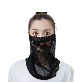 [Liebendo] フェイスカバー レディース 息苦しくない 4Way ネックカバー ネックガード フェイスガード 耳掛け 首周りガード 速乾 可愛い メッシュ レース フェイスマスク UVカット 日焼け 紫外線対策 (ブラック)