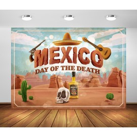 Loccor 9x6ft Fabric Vintage Mexican Desert Backdrop Mexico Day of The Death Tequila Cactus Skull Background Desert Mountains Backdrop Party Decorations Photo Props
