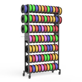 TONGMO 3D Printer Filament Rack with Wheels - 7-Tier Large Capacity Pegboard Organizer, Mobile Storage System for 3D Printing Filaments Studio Office Organization (7-Tier)