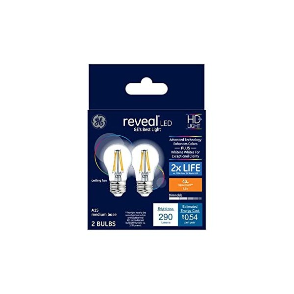 GE Reveal 40-Watt EQ A15 Color-Enhancing Dimmable LED Light Bulb (2-Pack)