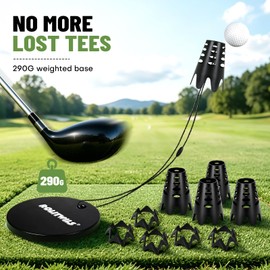 Rolitwils Golf Simulator Tee Anchor Kit, 16-Piece Tether Set with 290 g Weighted Base, 10 High and Low Tees, 5 Cords for Hitting Mats, Indoor Practice and Driving Ranges