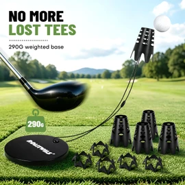 Rolitwils Golf Simulator Tee Anchor Kit, 16-Piece Tether Set with 290 g Weighted Base, 10 High and Low Tees, 5 Cords for Hitting Mats, Indoor Practice and Driving Ranges