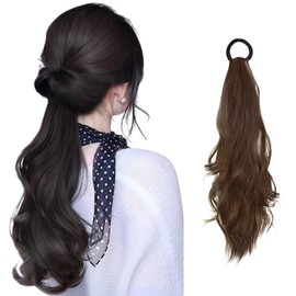 GFun Ponytail Wig, Extension, 19.7 inches (50 cm), Hair Extension, Elastic Kimono, Wedding, Cosplay, Shichi-Go-San Coming of Age Ceremony, China Twin-Tail Wig, Point Wig, Light Brown