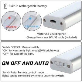 Litake Under Cabinet Lighting Rechargeable, Dimmable Wireless 32 LED Closet Under Counter Shelf Lights with Remote, Stick On Magnetic LED Light Bar with Timer,2 Packs