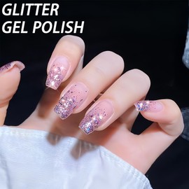 ASMAYSA Purple Glitter Gel Nail Polish, Long Wear Gel UV Nail Polish, Shiny Purple Glitter Nail Polish Gel for Women Girls, Sparkly Reflective Gel Polish Manicure Varnish for Home Salon