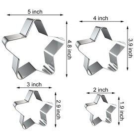 Stars Cookie Cutter Set Large - 5 inch, 4 inch, 3 inch, 2 inch - Rounded Pentagram Star Cookie Cutters Shapes Molds - Stainless Steel