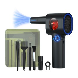 ATEngeus Compressed Air Duster, Stepless Speed Electric Air Duster with Storage Case, Cordless Air Duster with LED Replace Canned Air, 6 Accessories Air Blower, Keyboard Cleaner for Car, PC, Home