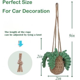 Crochet Hanging Plant Car Air Freshener，10ml Empty Refillable Car Diffuser Bottle with Potted Plants Car Mirror Hanging Accessories Car Air Hanging Fragrance Oil Diffuser, Car Diffuser Bottle (Fern)