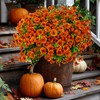 AXYLEX Artificial Fall Flowers Outdoor Fake Mums - 16 Bundles Fake Plants UV Resistant No Fade Faux Plastic Greenery Garden Porch Patio Fall Home Decor (Red Orange16)