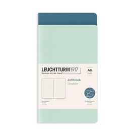LEUCHTTURM1917 372400 Jottbook A6, 59 Numbered Pages, Twin Pack, Mint Green and Stone Blue, Dotted