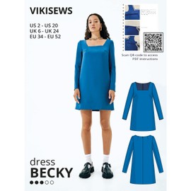 Vikisews Becky Dress Sewing Pattern, Sizes US 2-20, EU 34-52