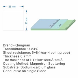 Qunguan ITO Coated Conductive Glass 7ohm/sq 25×25×0.7mm (64pcs)