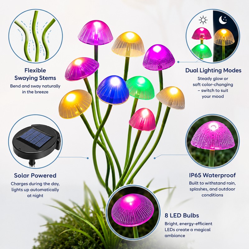 Solar Mushroom Garden Lights for Outdoor Decor – Dual Mode