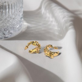 18K Gold Plated Hoop Earrings for Women, Lightweight Chunky Huggie Hoops - Hypoallergenic Open Twist Design Everyday Jewelry Gift