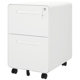 YITAHOME 2 Drawer File Cabinet, Metal Mobile Filing Cabinet with Lock Under Desk, Anti-Tilt File Cabinet for Legal/Letter Files in Commercial Office Home, White