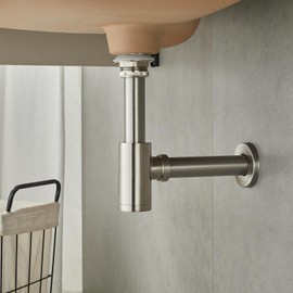 TSIBOMU Bathroom Basin Sink Waste P-Trap Drain Kit, Adjustable Bottle Trap with Pop Up Drain Stopper with Overflow, Brushed Nickel