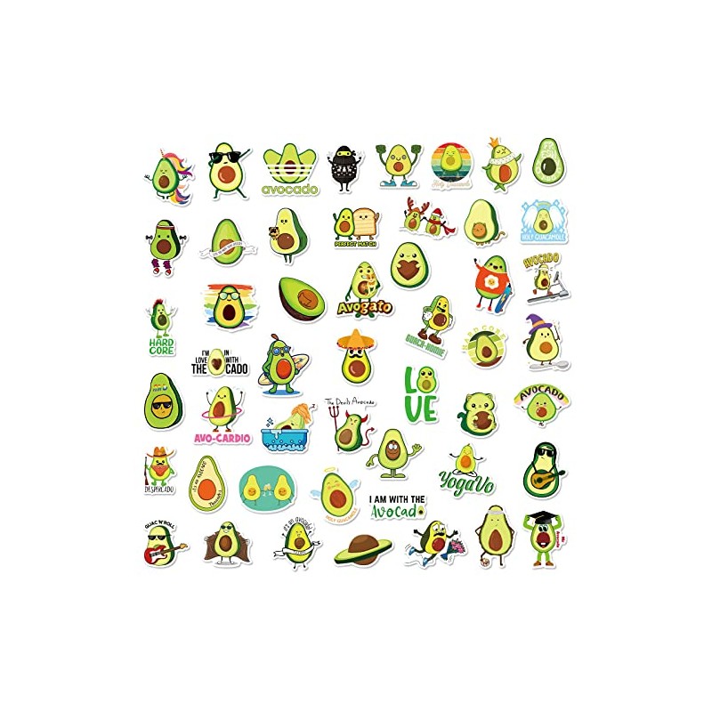 Smiling Avocado Stickers 50Pcs Cute Funny Waterproof Fruit Stickers for